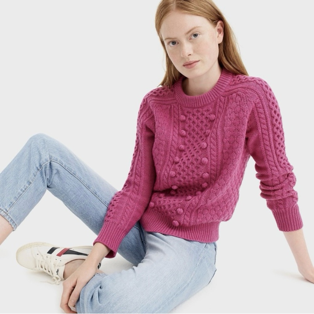J. Crew Chunky Fuchsia Cable Knit Sweater